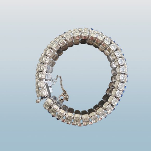 Vintage Cubic Zirconia Silver with Blue Cuff Bracelet - Picture 3 of 10